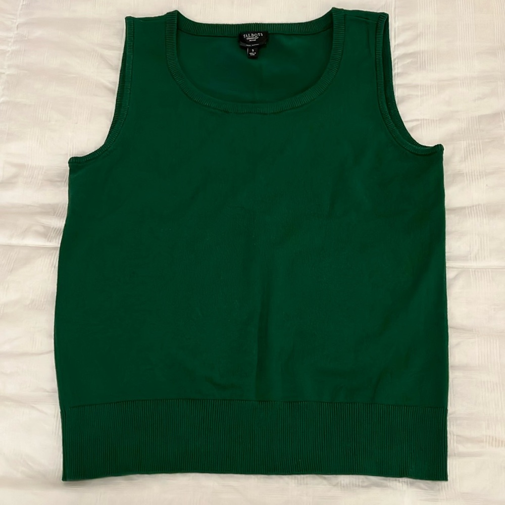 Talbots Sweater Vest Green Size Small Sleeveless Tank 75% Pima Cotton